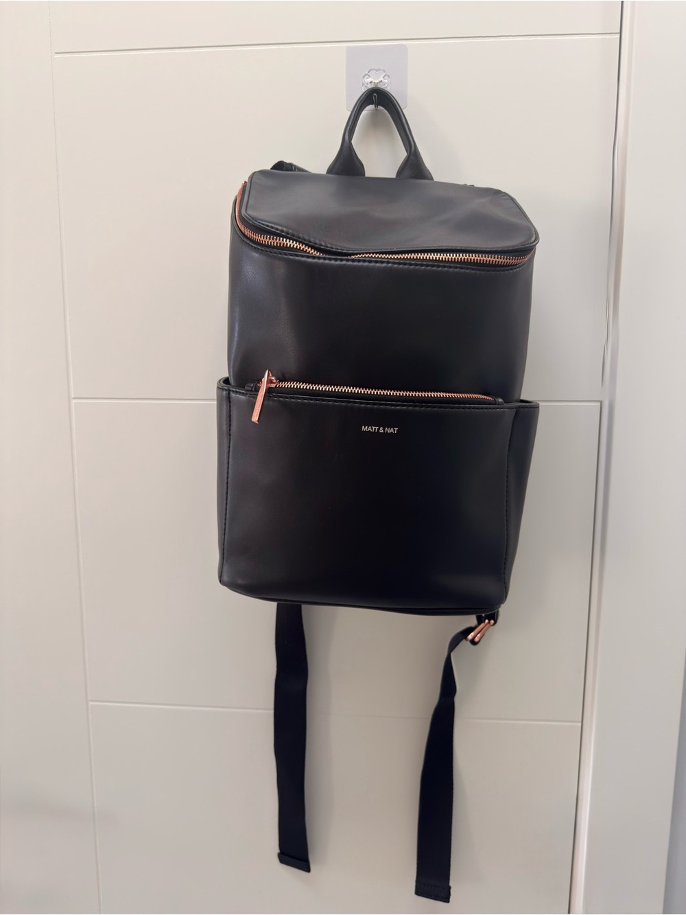 Matt & Nat Black Backpack with Rose Gold Zippers